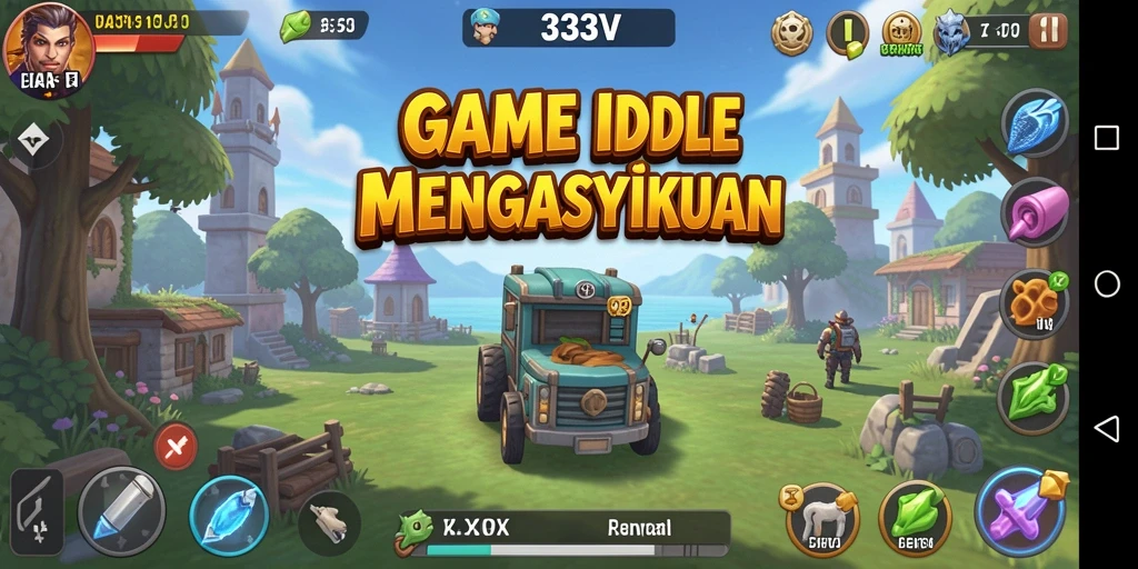Screenshot utama 333V menunjukkan gameplay Idle yang menarik dan interaktif.