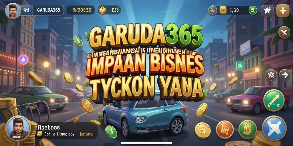 Tangkapan layar utama GARUDA365 menampilkan pemain yang sedang mengelola bisnis dengan sukses.