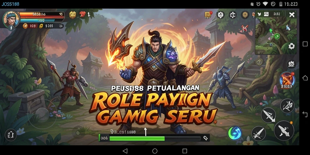 Screenshot JOSS188 menunjukkan pertempuran epik antara karakter pemain dan monster.
