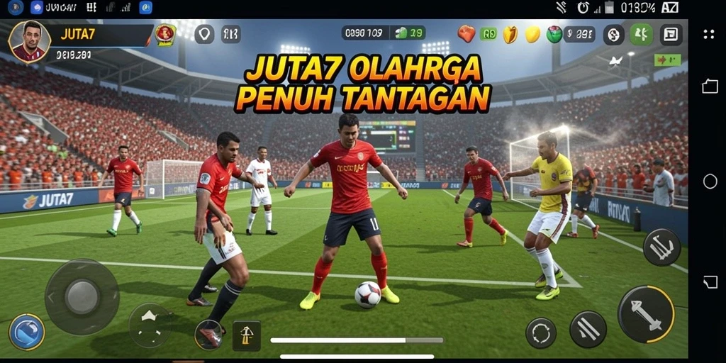 Tangkapan layar gameplay JUTA7 yang menunjukkan aksi seru dalam olahraga.