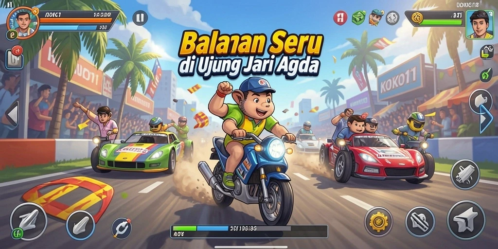 Tampilan gameplay KOKO11 yang menegangkan saat balapan.