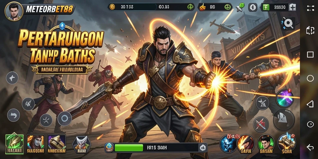 Screenshot gameplay METEORBET88 yang penuh aksi pertarungan.