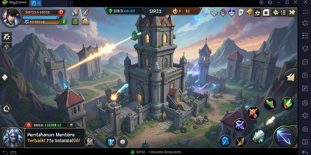 Screenshot SIP33 menampilkan aksi menara pertahanan yang seru.