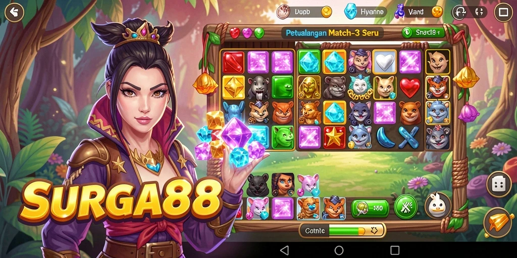 Tampilan gameplay SURGA88 dengan aksi match-3 yang seru.
