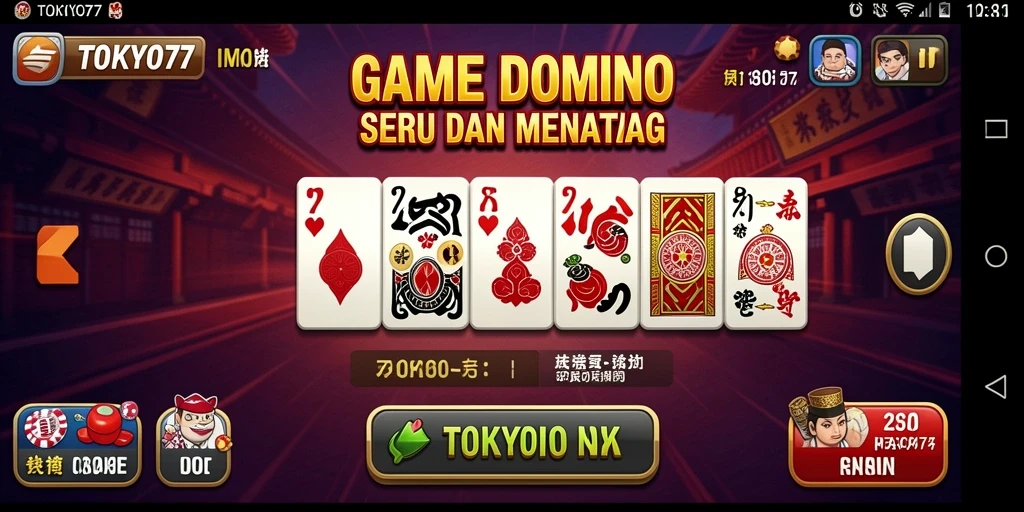 Screenshot utama TOKYO77 yang menampilkan gameplay Domino yang menarik.