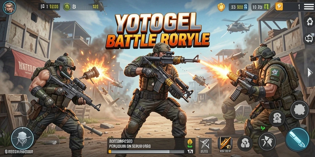Tampilan gameplay seru dalam YOTOGEL, lingkungan Battle Royale yang penuh aksi.